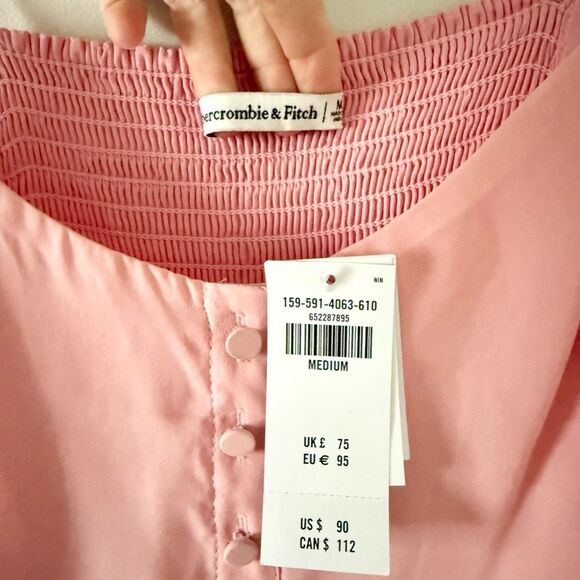 NWT Abercrombie & Fitch Tie Strap Button Midi Sundress in Pink - Size M - Picture 5 of 7